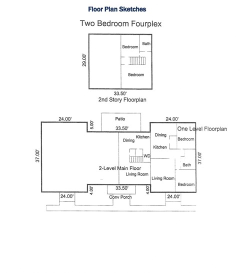Floor plan for 2 beds, 1 bath, 955 sqft